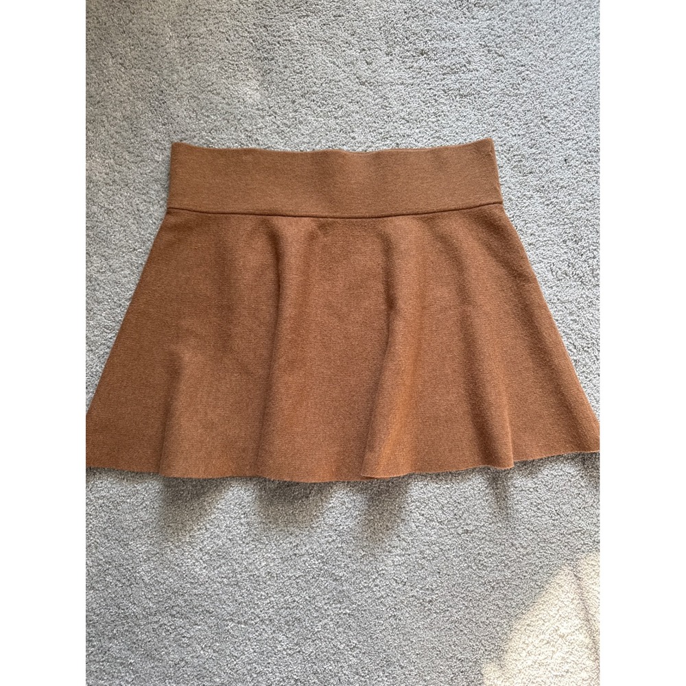 A New Day Womens Brown Knit Skater‎ Mini Skirt Size L Flare A-Line Camel Solid